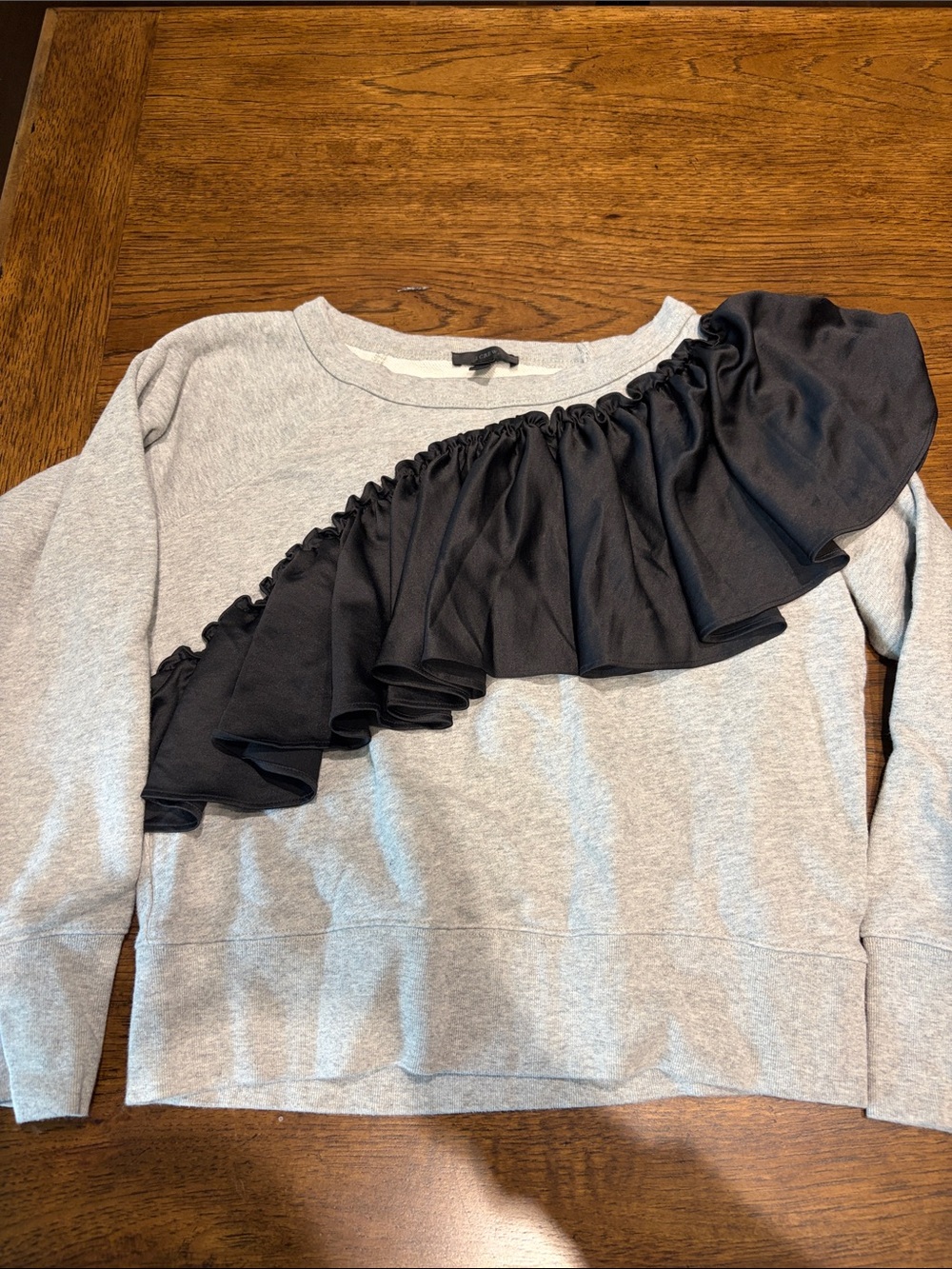 J. Crew Gray Sweatshirt with Black Diagonal Ruffle Women’s Small EUC